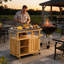 Chariot pour barbecue et îlot de cuisine en bois massif - plateau en acier inoxydable, roues verrouillables, armoires de rangement spacieuses-128969219