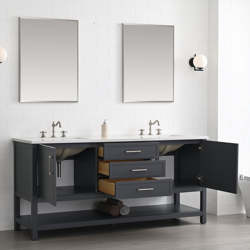 Meuble-lavabo double 72 po Vicini, Gris foncé / nickel brossé