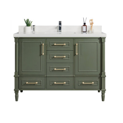 Flavell 48 " W Freestanding Standard Free Standing Single Double Single Vanity Bathroom Vanity With Marble Top