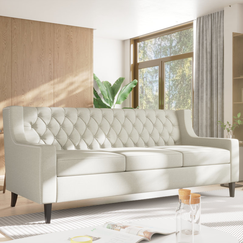 Canapé Chesterfield à accoudoirs roulés 78,75 po Tenice, Beige