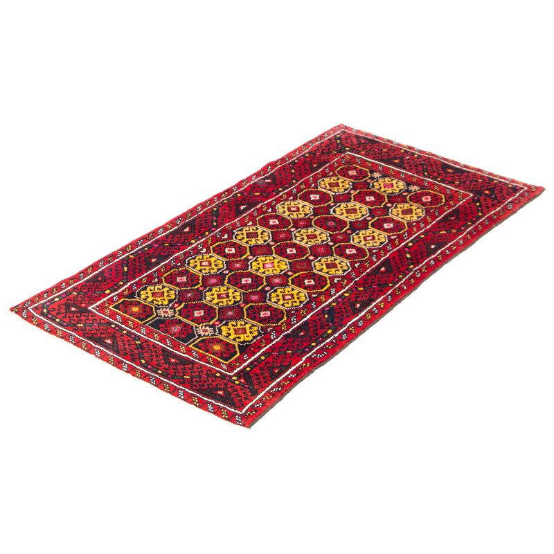 Tapis unique rouge / jaune / noir noué à la main 2 pi 11 po x 5 pi 9 po Bjarke
