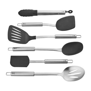 Kitchen Utensils, 6pc Premium Stainless Steel Utensil Set with Slotted  Spoon, Slotted Turner, Cooking Spoon, Ladle, Pasta Server & Strainer