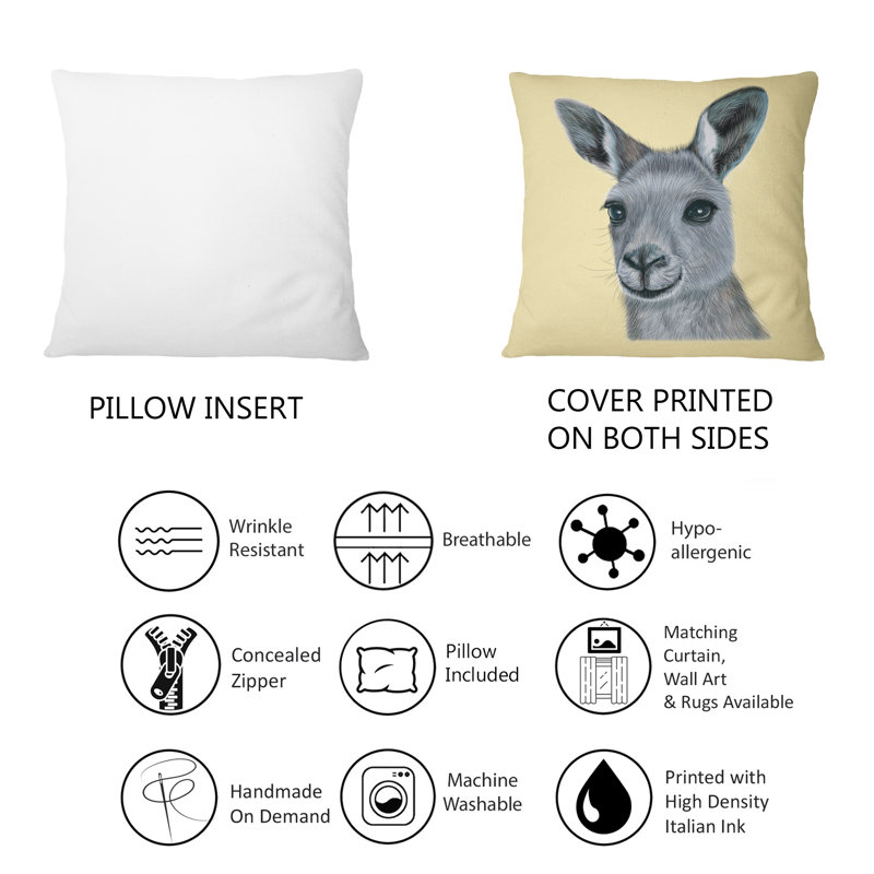 Portrait of Kangaroo I - coussin décoratif traditionnel imprimé