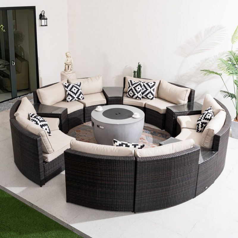Ensemble de conversation modulaire en osier pour 10 personnes avec coussins