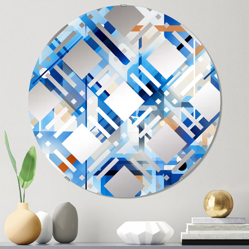 Cercle bleu et blanc cobalt géométrique II, 23,6 po x 23,6 po