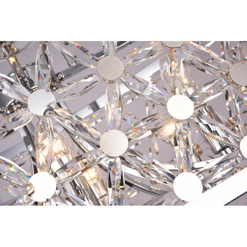 Lustre ovale 8 lumières en chrome avec détails en cristal transparent, Chrome