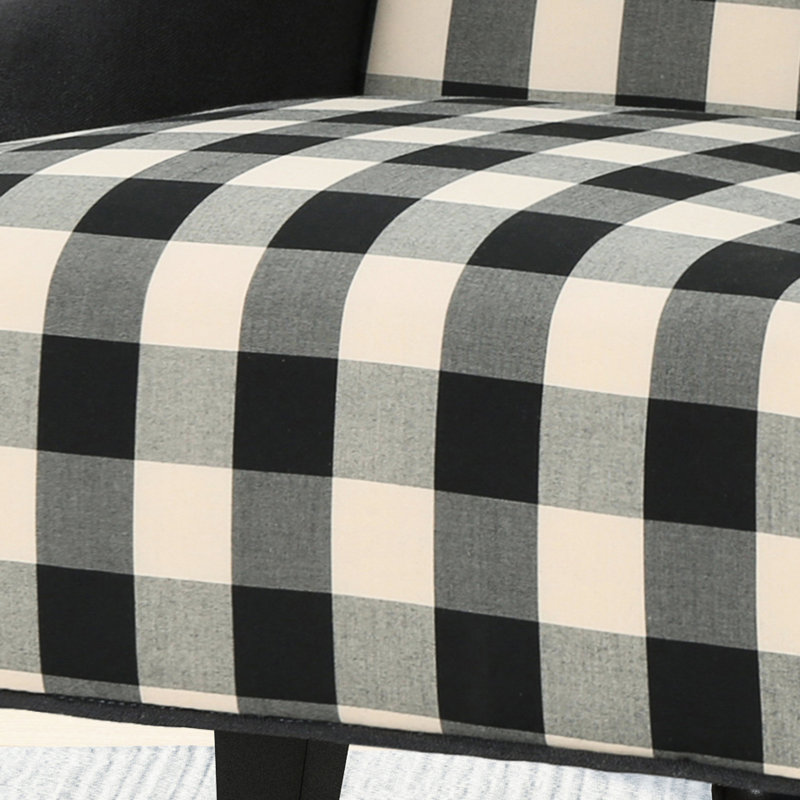 Fauteuil club contemporain à haut dossier avec damier noir et bois de bouleau revêtu de gris anthracite