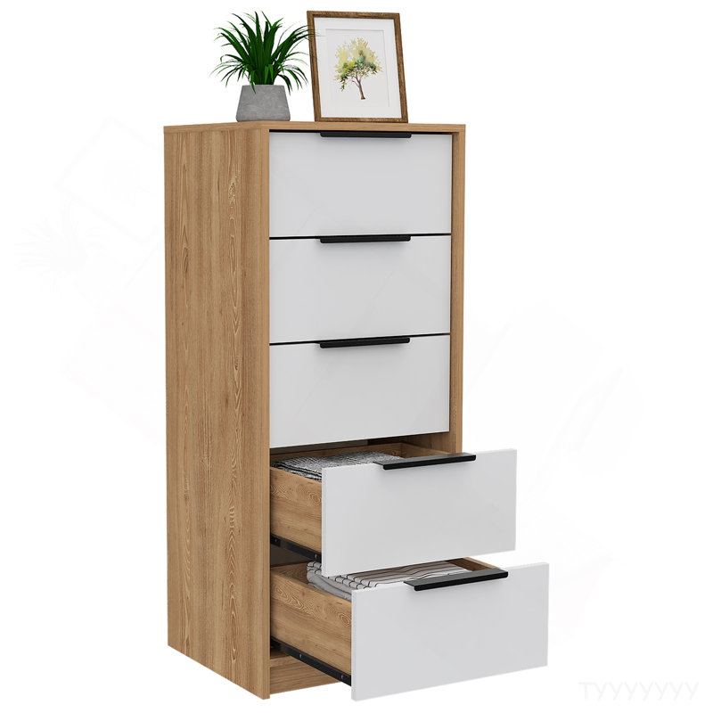 Dresser 42"H, 5 Drawer, Vertical Dresser, White / Light Oak, White/Light Oak