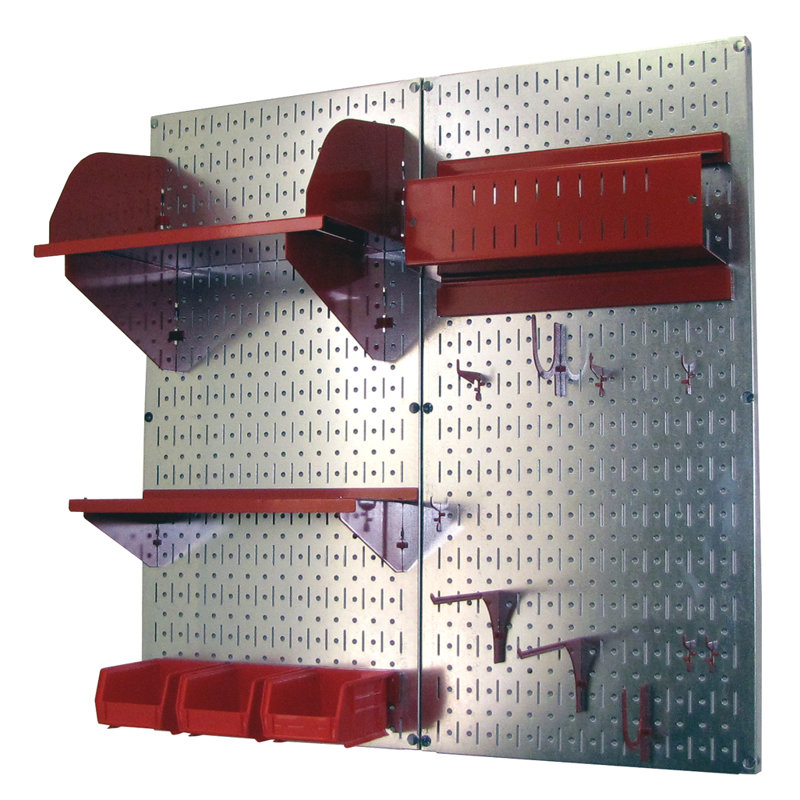 Ensemble de panneaux perforé de rangement pour accessoires de loisirs, Galvanisé et Rouge