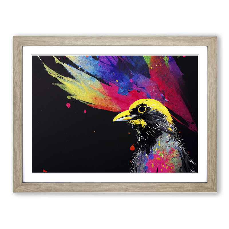Desirable Crow Bird Abstract - Single Picture Frame Painting, Oak, 46cm H x 64cm W x 2cm D