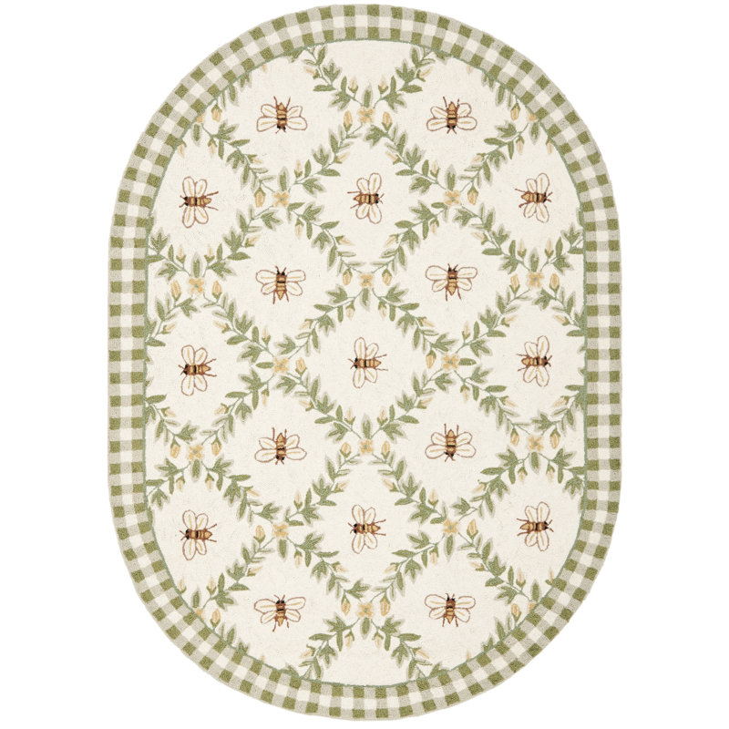 Elara Floral Handmade Wool Area Rug, Oval 7'6" x 9'6"