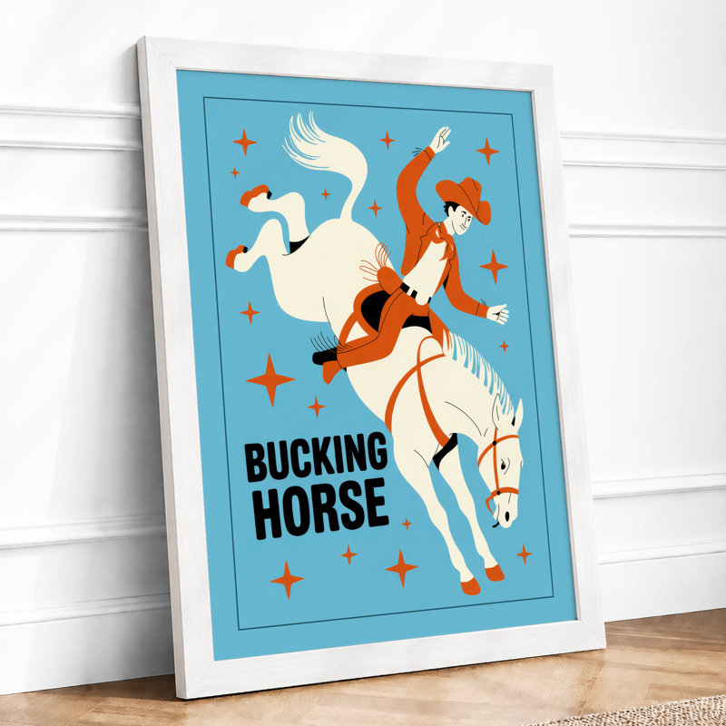 Bucking Horse Rodeo Retro - Framed Print, A2 - 59.4 x 42.0 cm, White