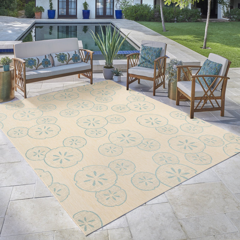 Tapis intérieur / extérieur bleu / sable tissé à plat Disney Mickey Mouse, Rectangle 5 pi 3 po x 7 po