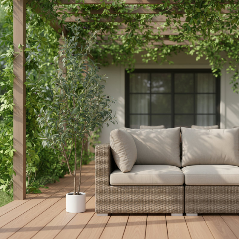 Arbre vert olive 63 po en pot de ciment blanc 63 po