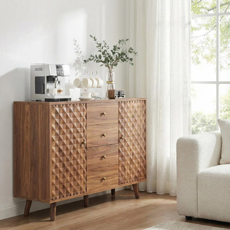 47" Sideboard Buffet Cabinet with Drawers & Doors, Mid Century Wood Sideboard Cabinets, Console Storage Cabinet, Hallway Storage Cabinet, Bedroom Storage Cabinet
