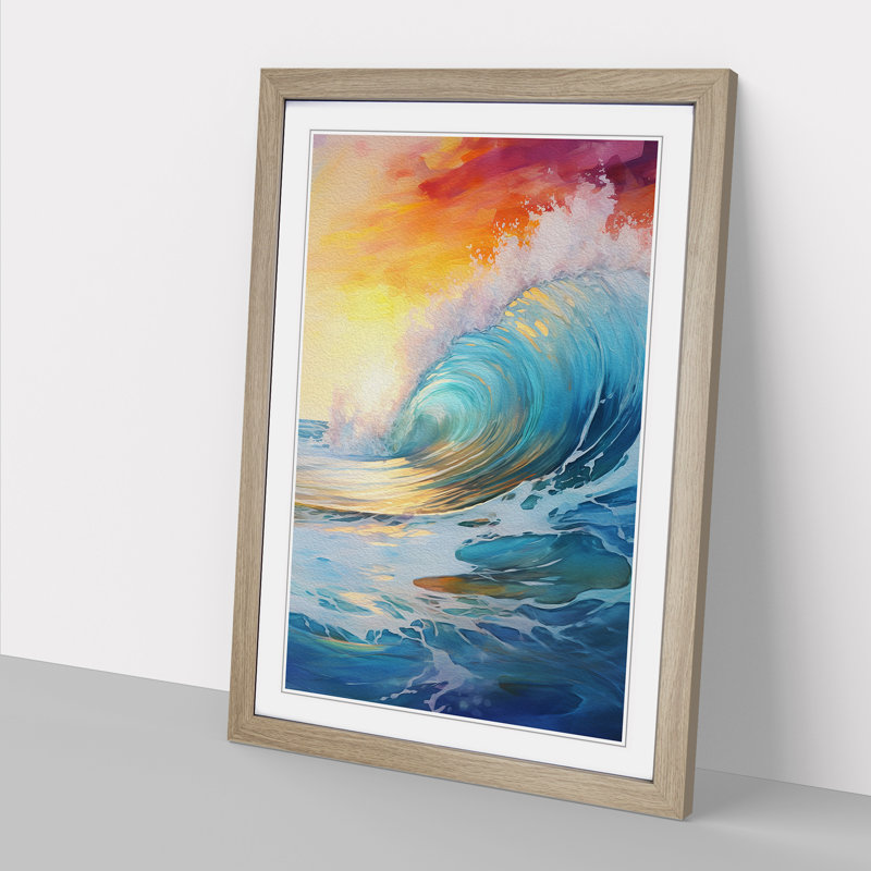 Ocean Modern No.3 - Single Picture Frame Print on Wood, 34cm H x 25cm W x 2cm D, Oak Framed