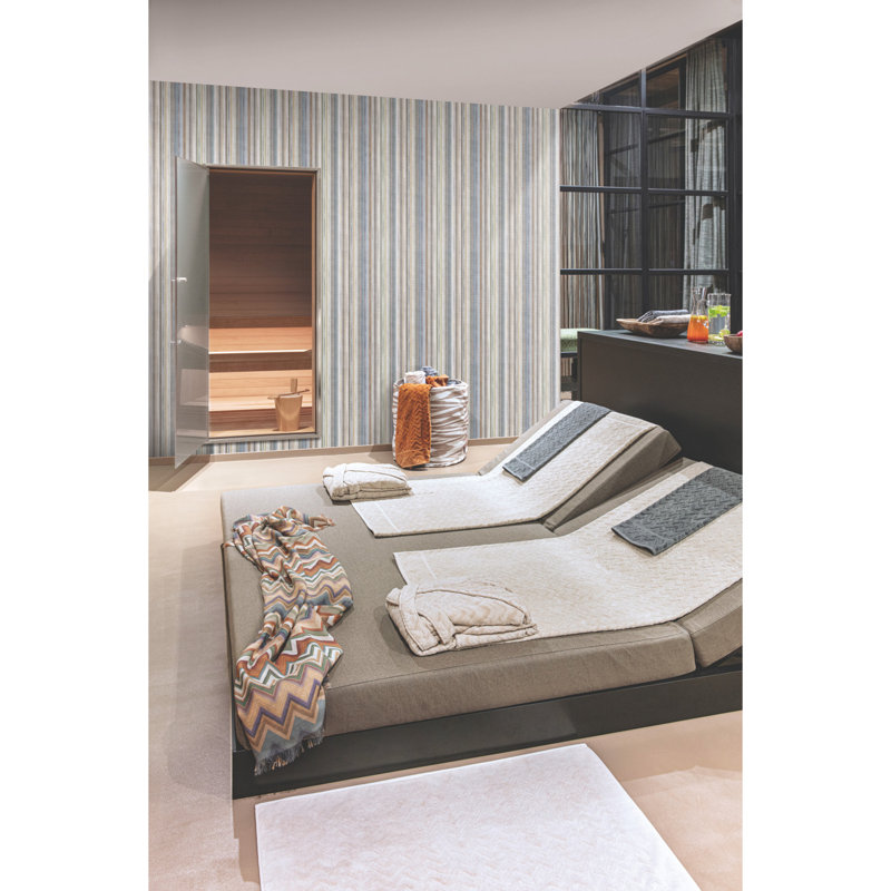 Rouleau de papier peint rayé L 39,3 pi x l 21,6 po Sunset, Bleu / gris