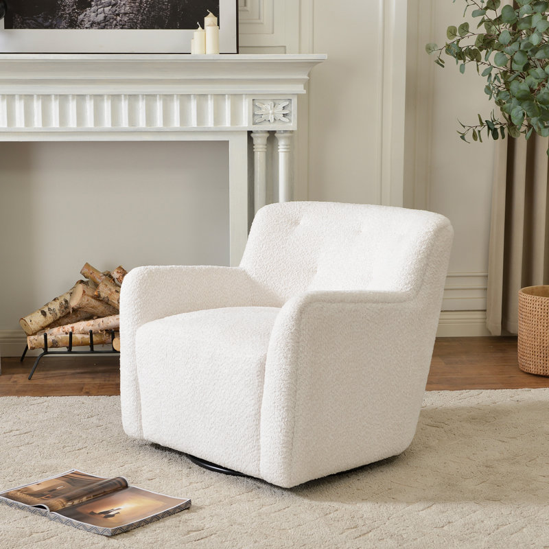 Fauteuil pivotant rembourré Fae, Chenille texturée de neige