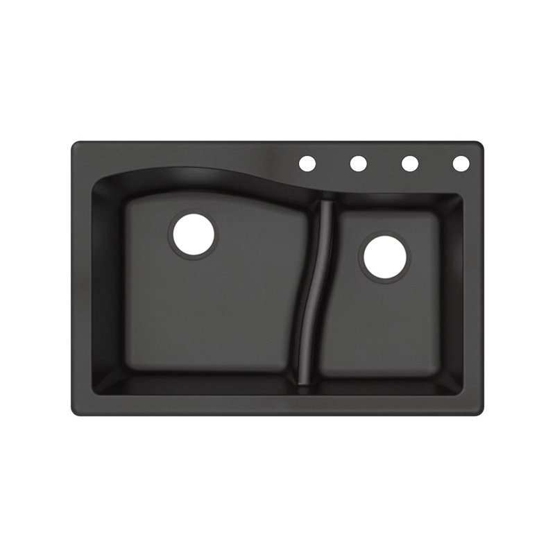 Aversa 33'' L Double Bowl Granite Kitchen Sink, Black, 4-BCDE Hole
