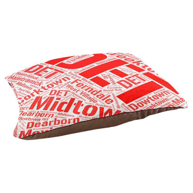 Coussin de chien « districts », Rouge, Très grand (H 17 po x l 50 po x P 40 po), Détroit
