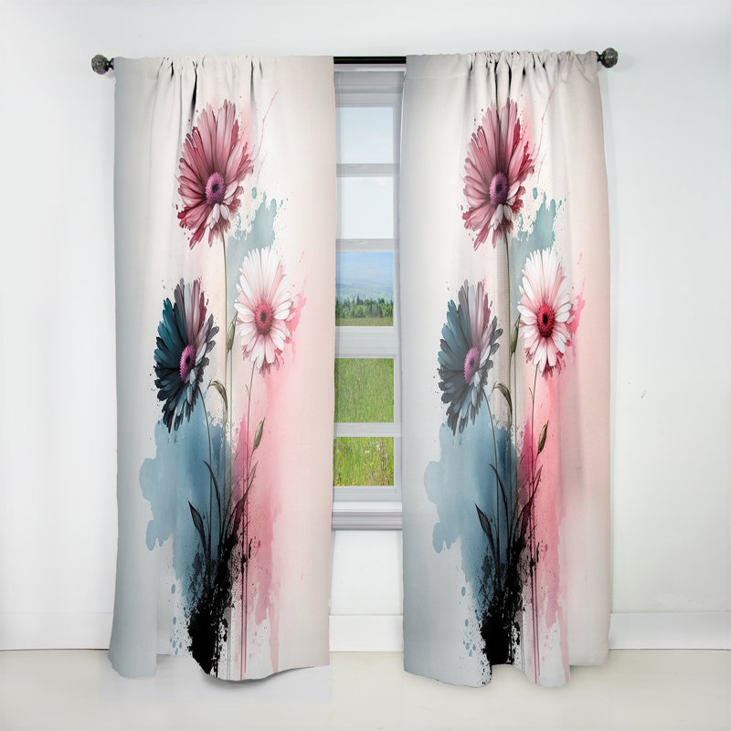 Orson - Flower Gerbera I - Rideau traditionnel en velours - obscurcissant - 1 panneau, L 52 po x L 120 po