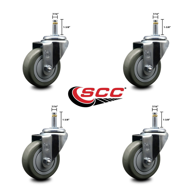 urethane Swivel Grip Ring Stem Caster Set, Gray