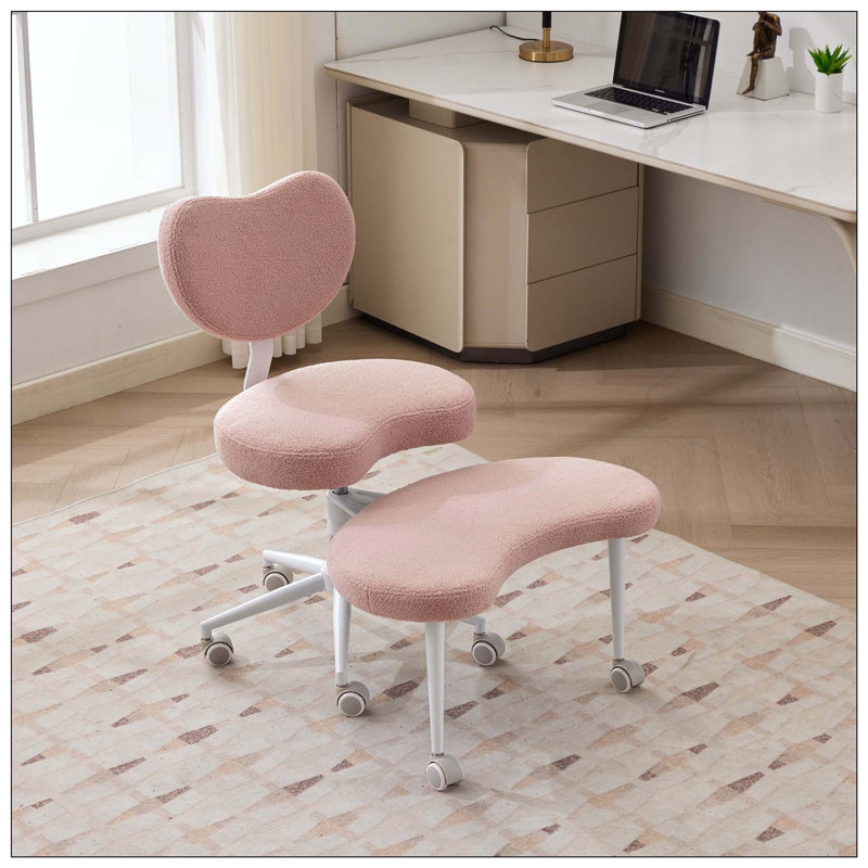 Cross Legged Meditation Chair With Wheels Lumbar Support Adjustable Stool Flexible Design, Pink