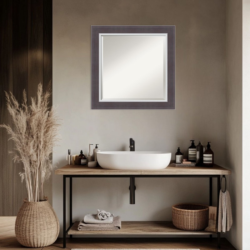 Miroir mural de salle de bain Ellie, 25,5 po x 25,5 po, Brun ; Argenté