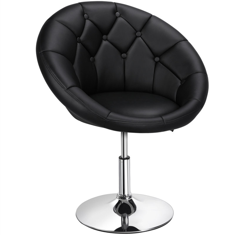 Aguiluz 28in Wide Swivel Papasan Chair, Black Faux Leather
