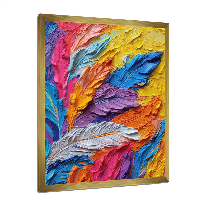 «Rough Texture Colorful Feathers», reproduction d'art sur toile, H 40 po x l 30 po x P 1,5 po, Cadre doré à une seule photo