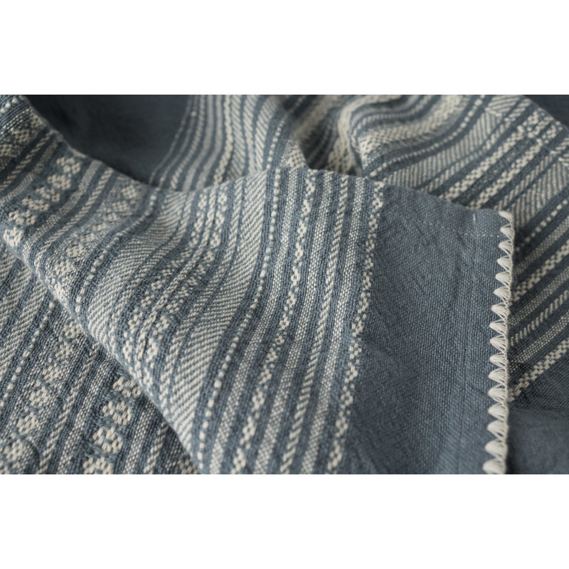 Oak Organic Cotton Stripe Embroidered Tea Towel Kitchen Towel, Gulf/Undyed