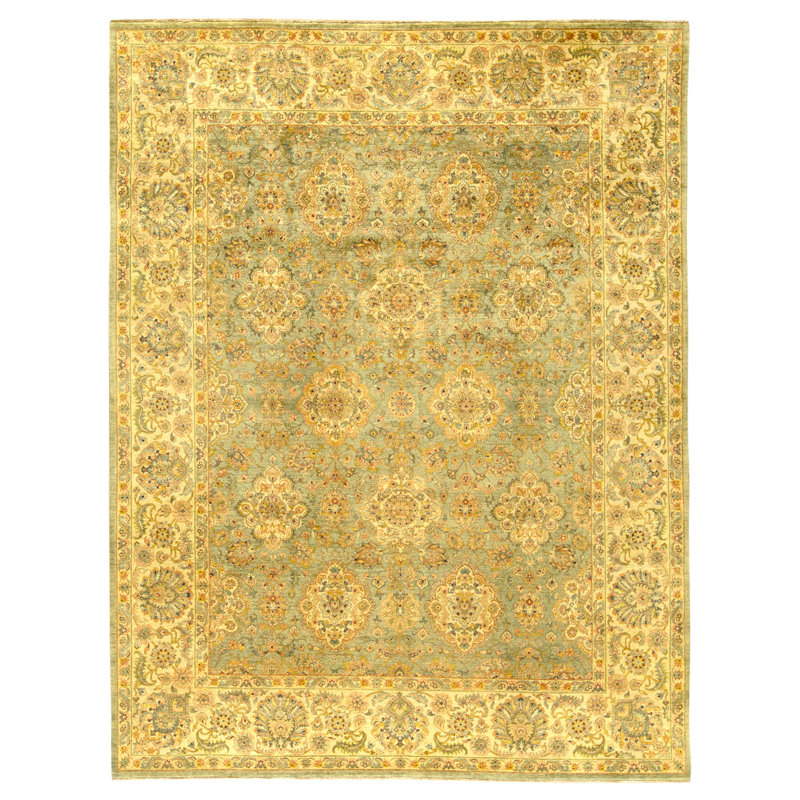 Tapis vert et crème noué à la main de haute qualité