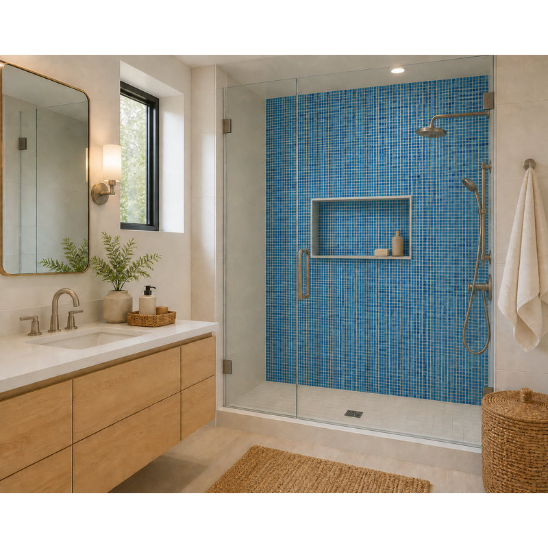 Liguria 3/4" x 3/4" Blue Glass Grid Mosaic Wall & Floor Tile