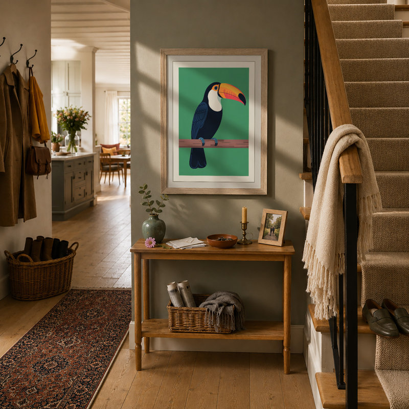Toucan on Branch Modern - Framed Print, A2 - 59.4 x 42.0 cm, Oak