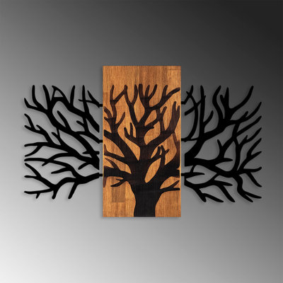Decorative Wooden Wall Accessory, 23.2 x 37.8 inches | 100% Solid Wood (Walnut & Black) with 0.12-inch Metal Accents | Unique Design for Home Decor, Easy Wall Hanging, Natural Variations in Color & Texture