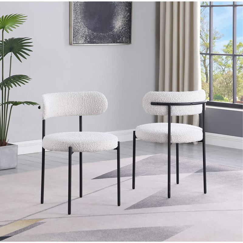 Ensemble de 2 chaises de salle à manger contemporaines en tissu Boucle, Crème