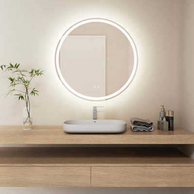Round LED Mirror Dimmable Vanity Mirror with Defog 3-Color Temperature Frontlit & Backlit LED mirror