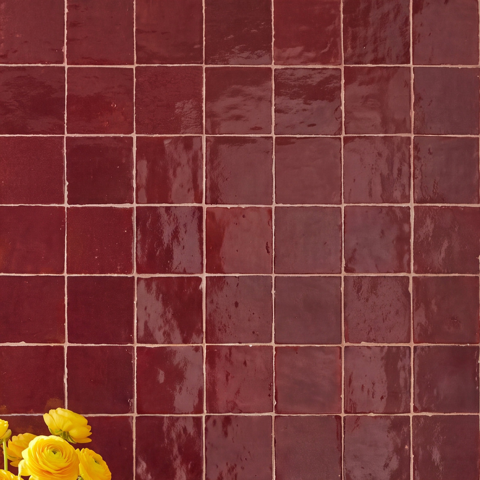 Zagora 2" x 2" Zellige Mosaic Tile, Rouge