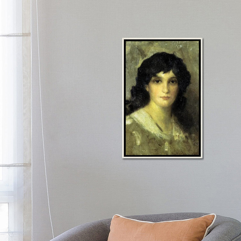 Tête de jeune femme - reproduction d'art murale - toile encadrée, 26 po x 18 po, Toile avec cadre, Blanc patiné