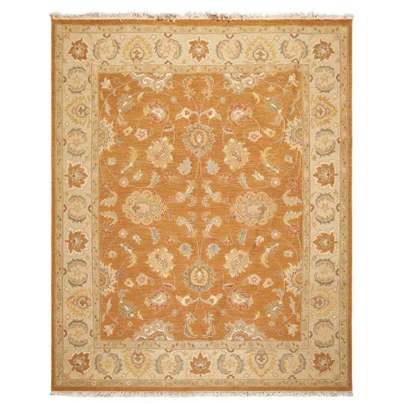 Tapis réversible en laine beige caramel 8 pi x 10 pi noué à la main