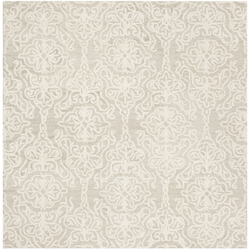 Davyan Hand Tufted Wool Damask Rug, Square 4'