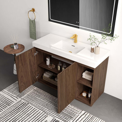 Grand meuble-lavabo autoportant avec lavabo 48 po avec lavabo pour salle de bain moderne, cuve à une pièce sans drain et robinet, KD
