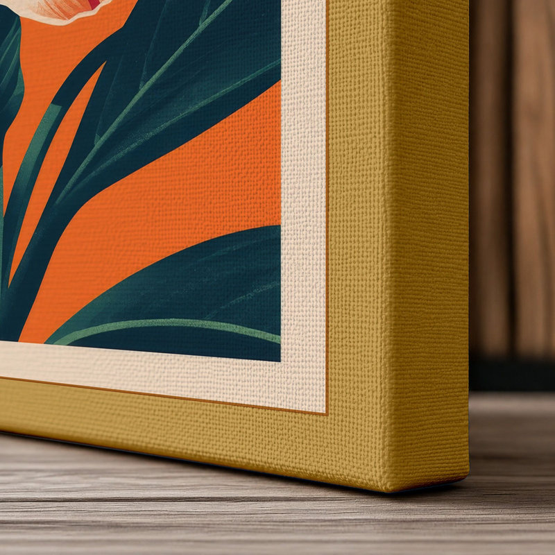 Striped Bloom Botanical - Wrapped Canvas, 36x24 - 91.4 x 61.0 cm, Ochre Border