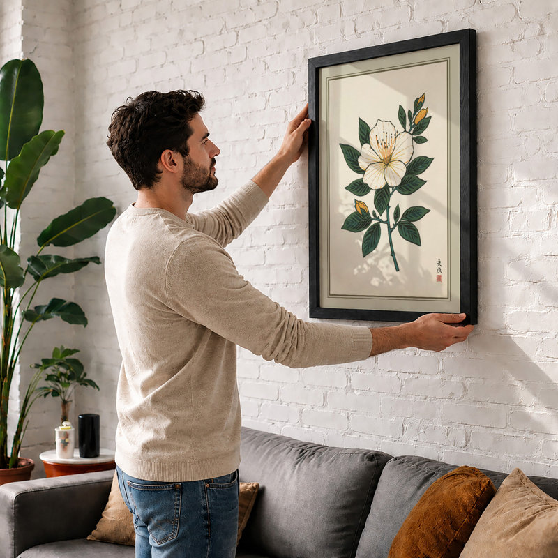 Peony Study Botanical - Framed Print, A4 - 29.7 x 21.0 cm, Oak