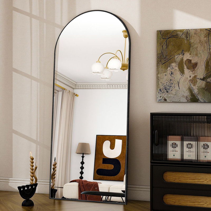 Arched Full Length Mirror with Stand, Aluminum Alloy Frame Floor Full Body Mirror, 71" x 24", Black