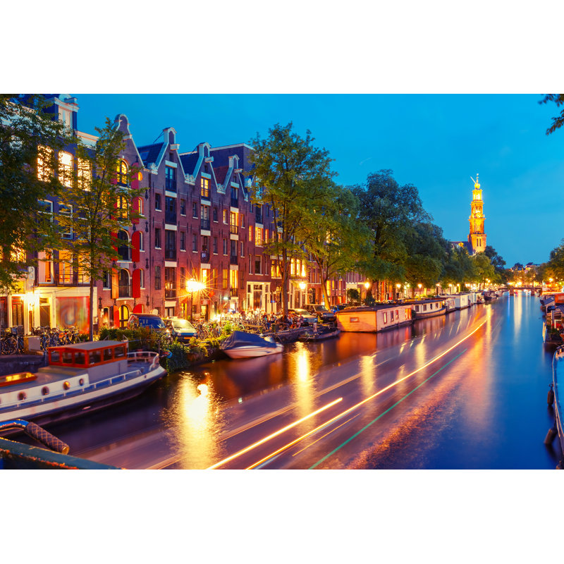 Night Amsterdam Canal by KavalenkavaVolha - Wrapped Canvas Print, 30cm H x 46cm W