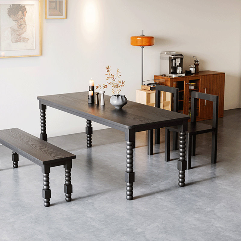 Table de salle à manger de style français pour petits appartements rétro, Noir, noir, noir, noir
