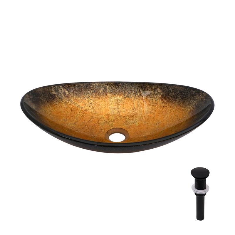 Captivating Vessel Sink Tempered Glass Gold-veined Design Ideal For Modern & Coastal Spaces