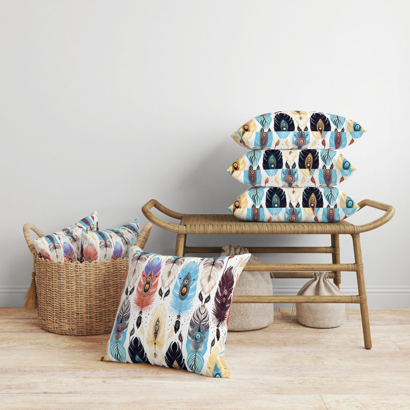Square Cushion, 41cm H x 41cm W, Blue/Yellow/Pink
