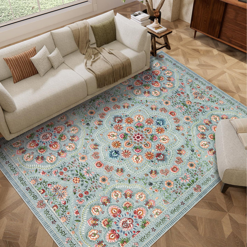 Floral 5x7 Washable Rug for Living Room Farmhouse Non Slip Area Rug for Bedroom Nursery Rugs for Dining Room Grey Green